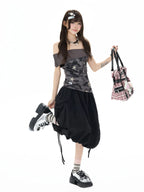 Studded Rhinestone Tie Bubble Skirt OL2410
