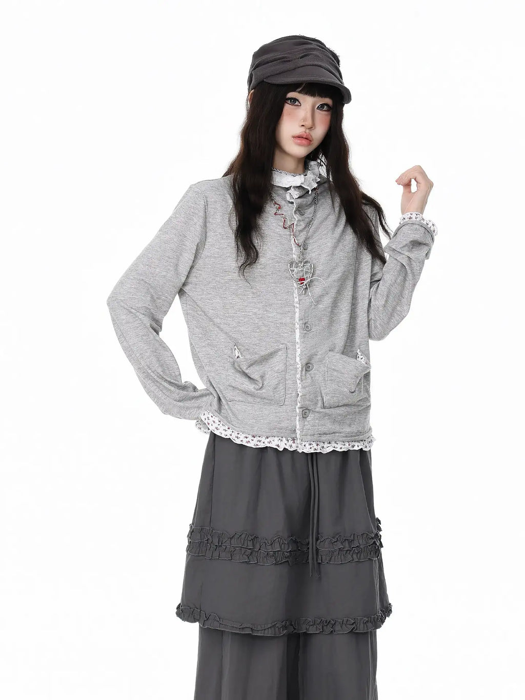 Floral Contrast Collar Button Cardigan OL2414
