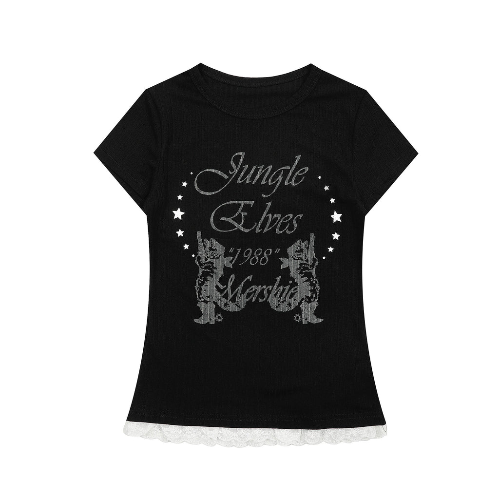 Vintage Lace Trim Fitted T Shirt OL2358