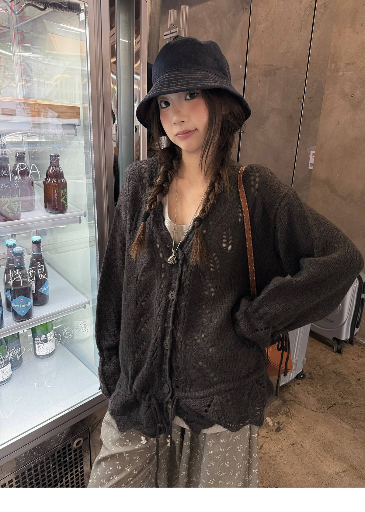 透かし編みドロストカーディガン ゆるシルエット