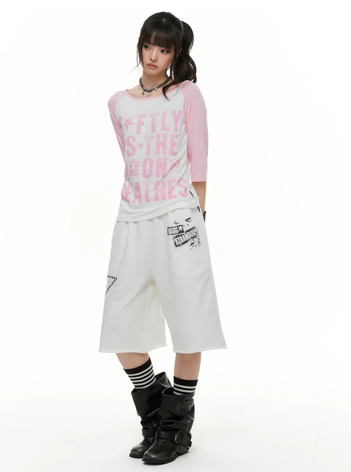 Contrast Raglan Graphic T Shirt OL2379