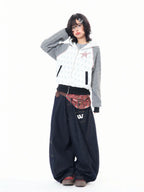 Star Embroidered Stripe Cropped Hoodie OL2384