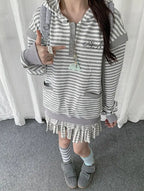 Striped Layered Half Zip Hoodie OL2434