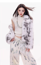Plush Faux Fur Knit Jacket in Soft Grey   OL1990
