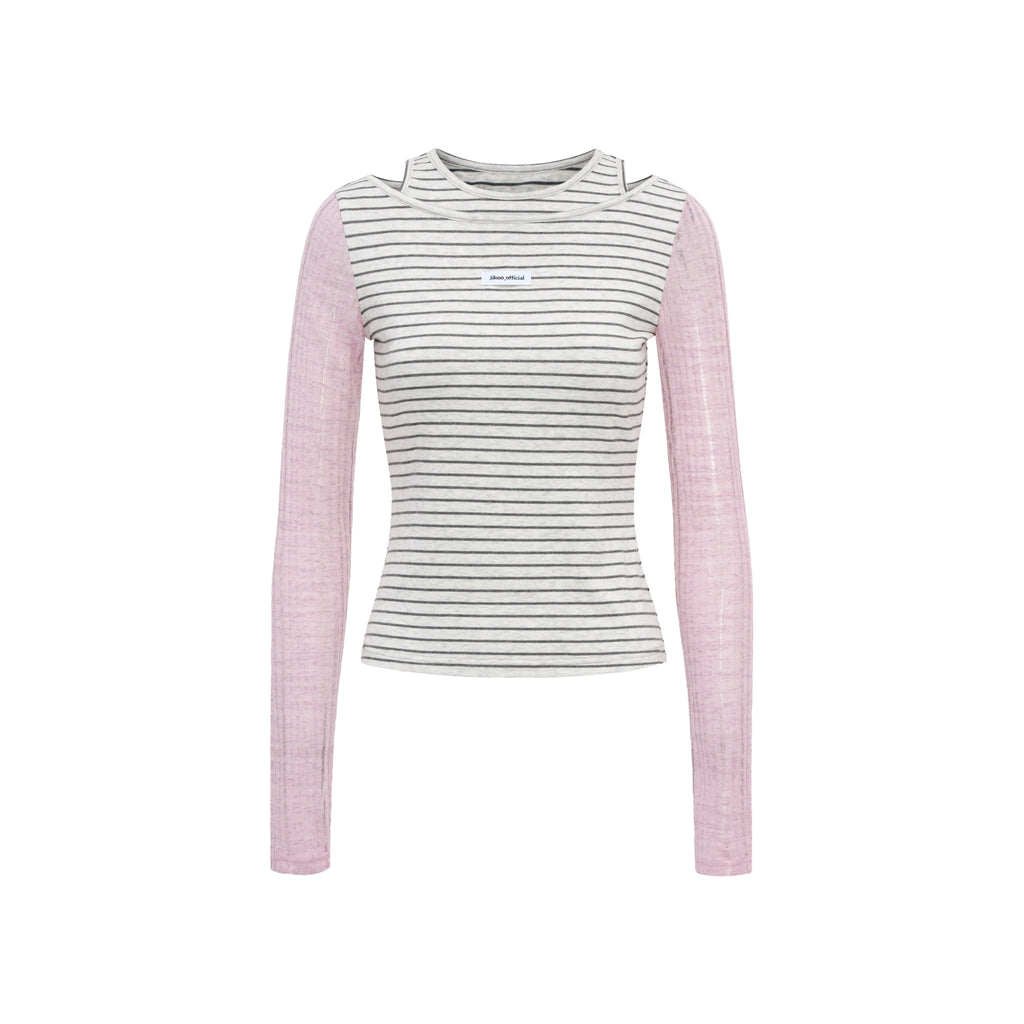 Contrast Stripe Cutout Shoulder T Shirt OL2380