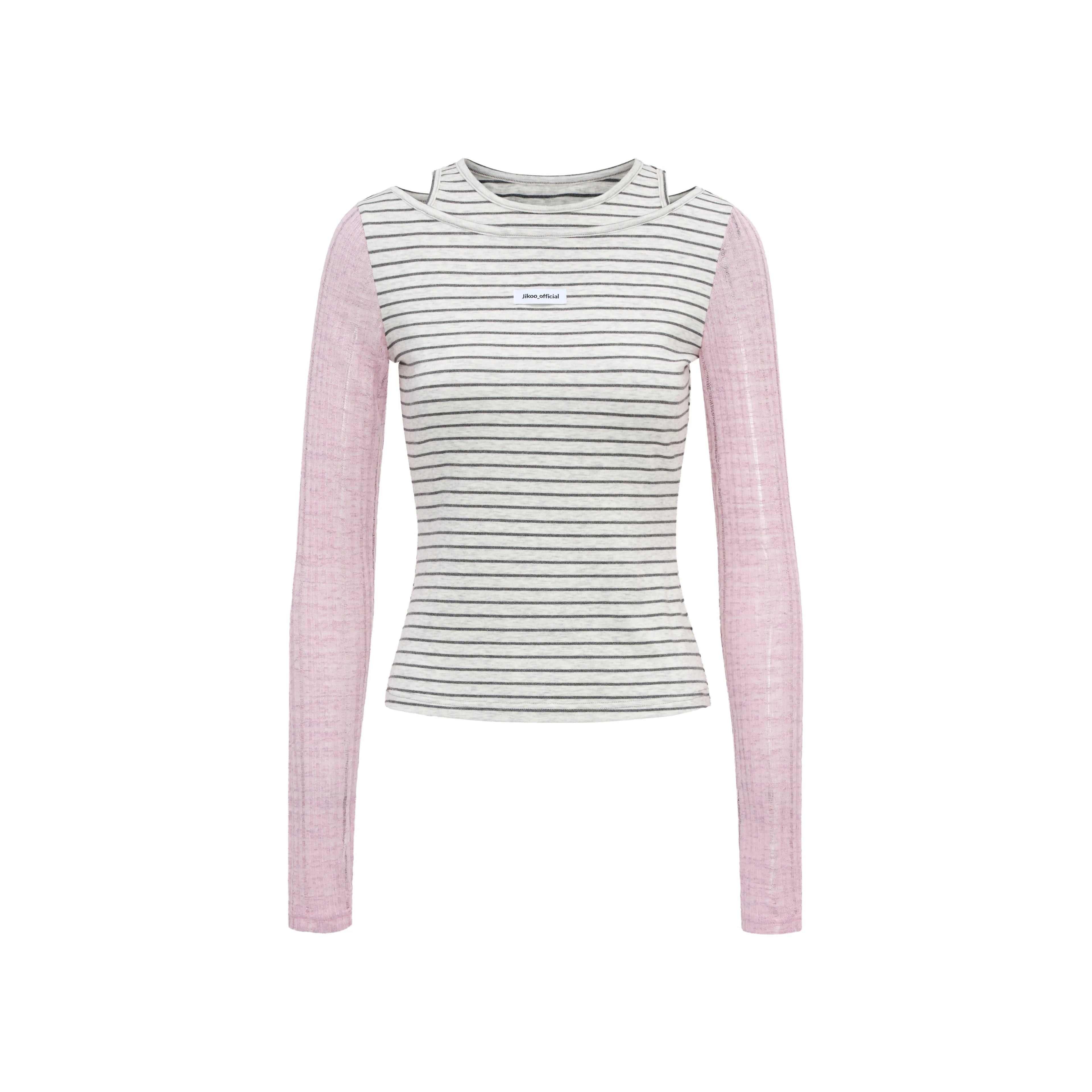 Contrast Stripe Cutout Shoulder T Shirt OL2380