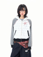 Star Embroidered Stripe Cropped Hoodie OL2384