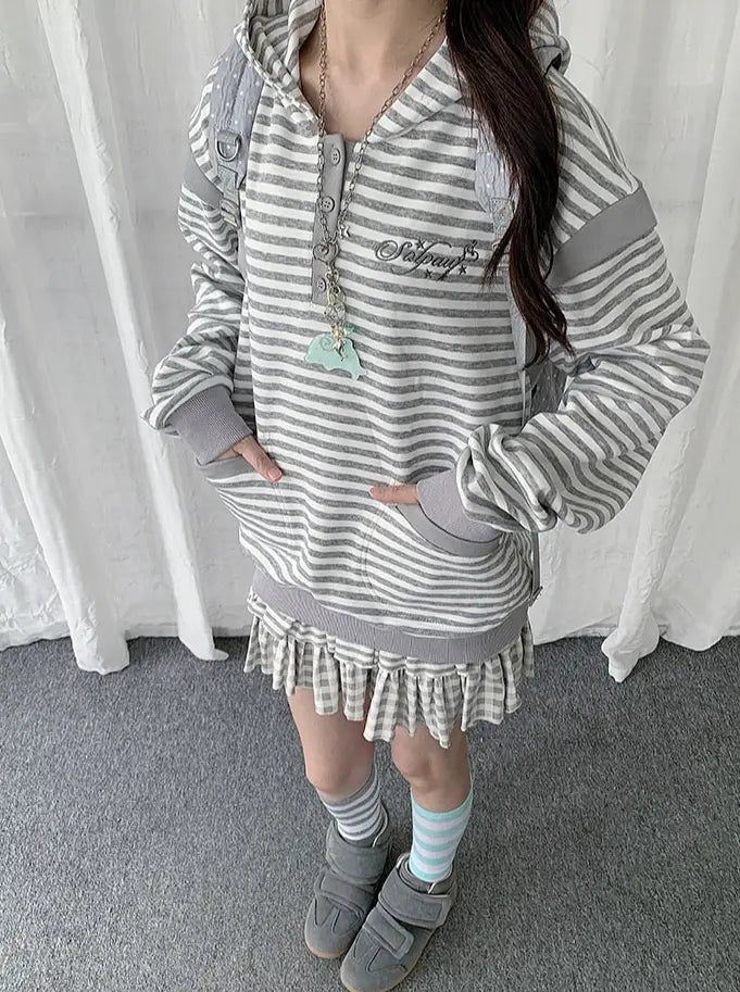 Striped Layered Half Zip Hoodie OL2434