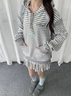 Striped Layered Half Zip Hoodie OL2434