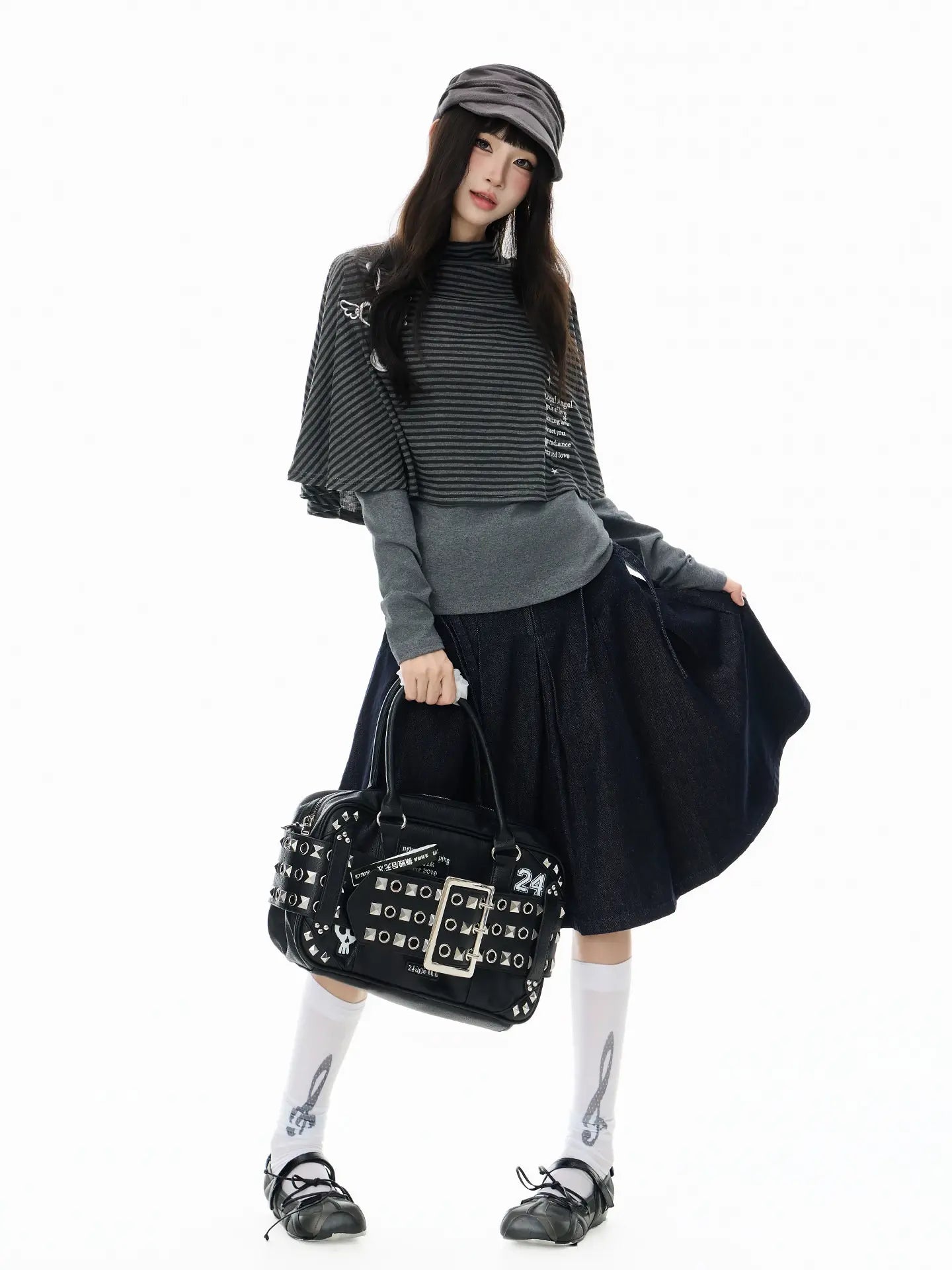 High Neck Cape Layered Long Sleeve Tee OL2416