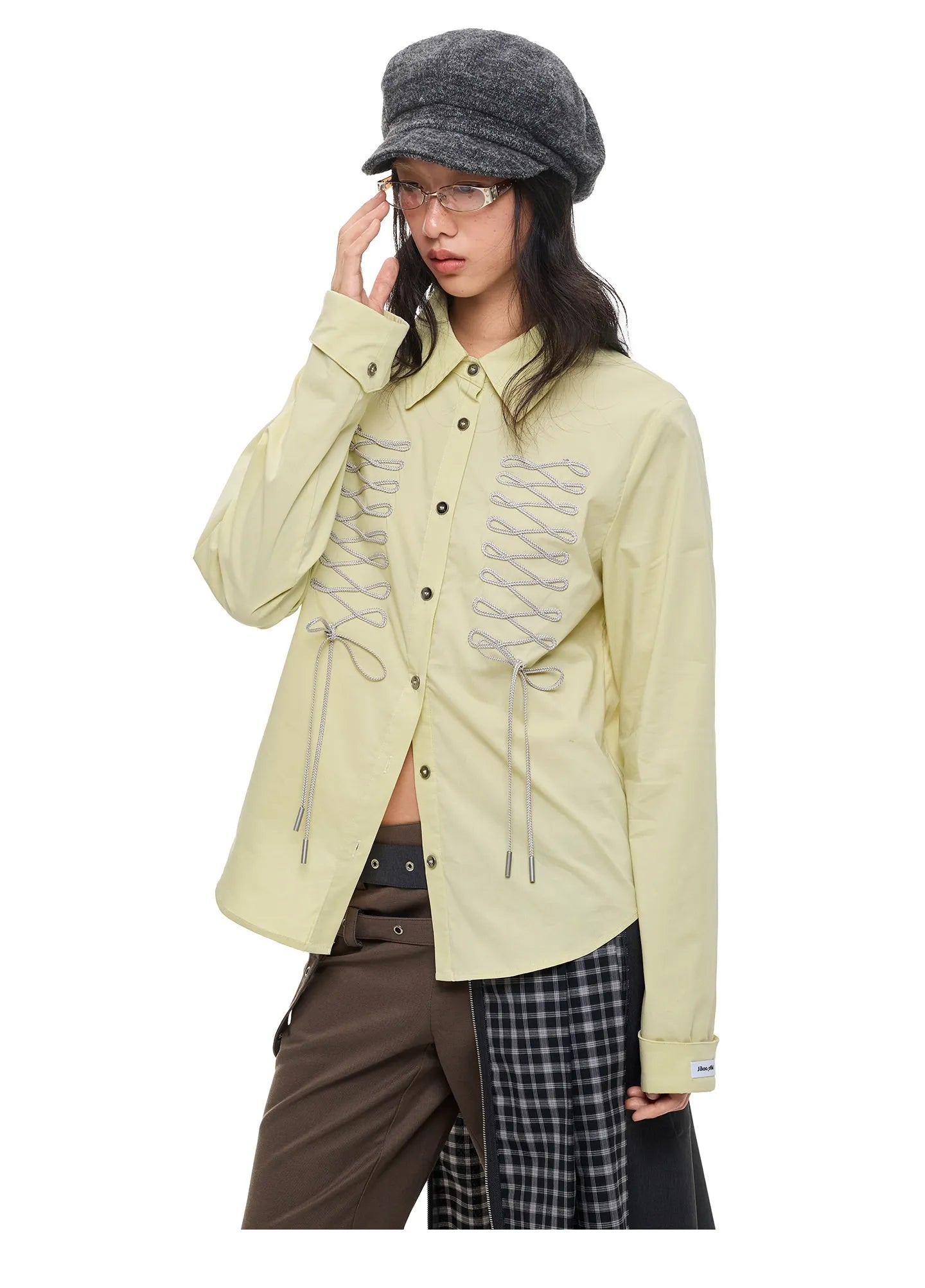 Ribbon Tie Drawstring Shirt OL2377