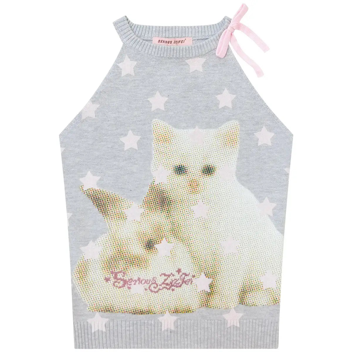 Bow Star Cat Graphic Slim Fit Tank Top OL2255