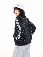 Star Print Oversized Stand Collar Zip Hoodie Cardigan OL2323