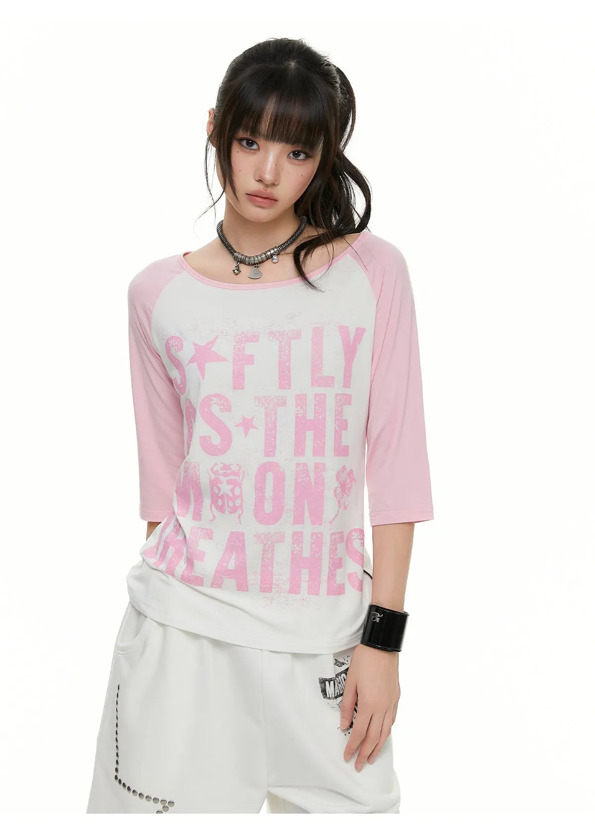 Contrast Raglan Graphic T Shirt OL2379