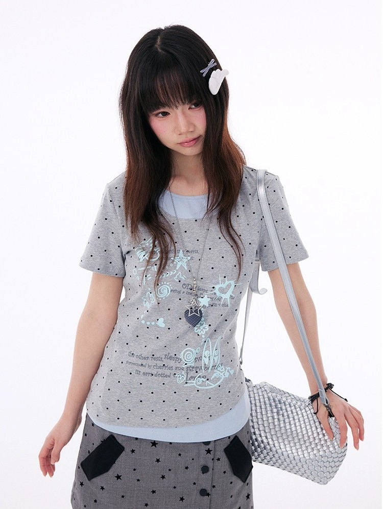 Polka Dot Contrast Layered Tee OL2401