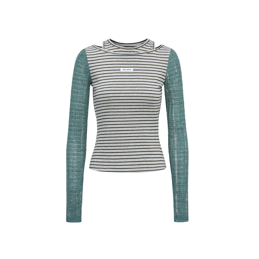 Contrast Stripe Cutout Shoulder T Shirt OL2380