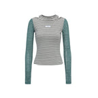 Contrast Stripe Cutout Shoulder T Shirt OL2380