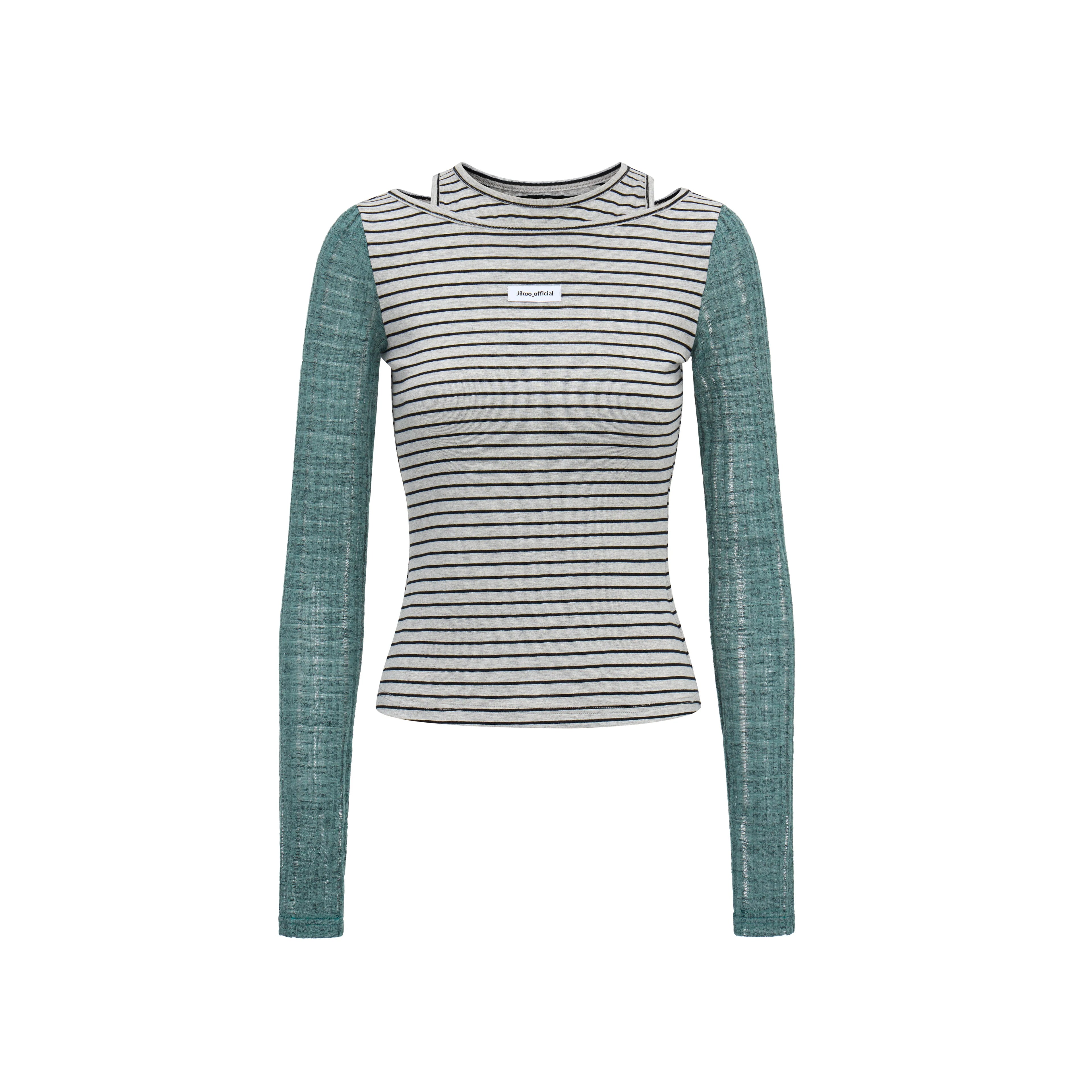 Contrast Stripe Cutout Shoulder T Shirt OL2380