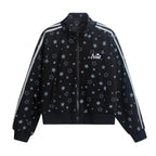Star Print Oversized Stand Collar Zip Hoodie Cardigan OL2323