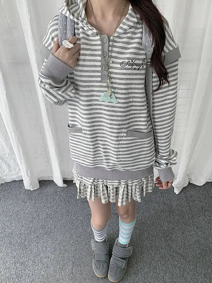 Striped Layered Half Zip Hoodie oliviroa オリヴィオラ