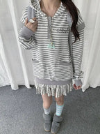 Striped Layered Half Zip Hoodie oliviroa オリヴィオラ