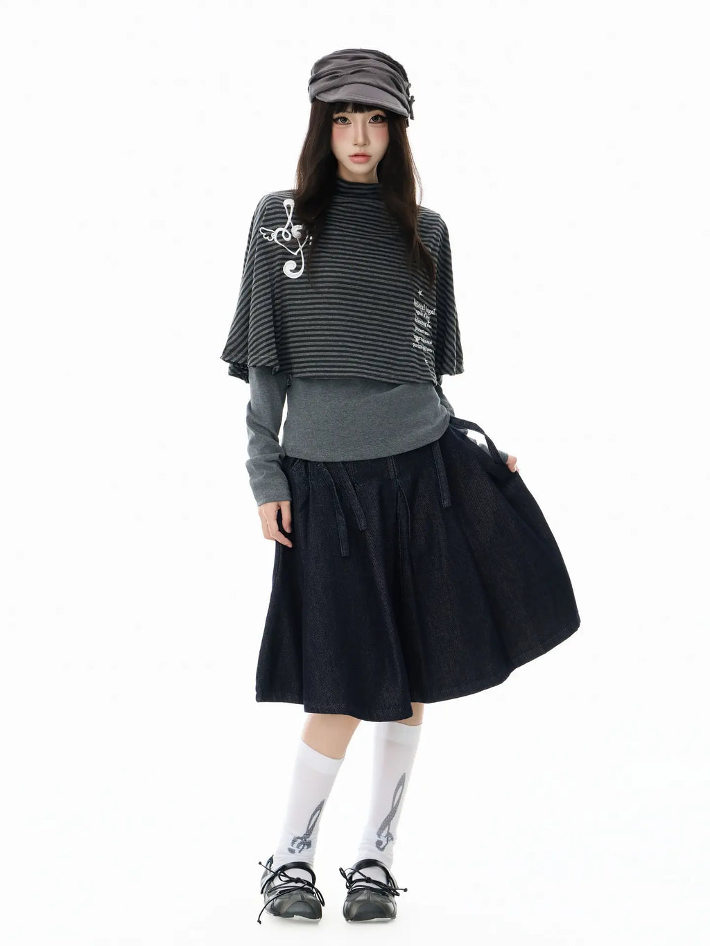 High Neck Cape Layered Long Sleeve Tee OL2416