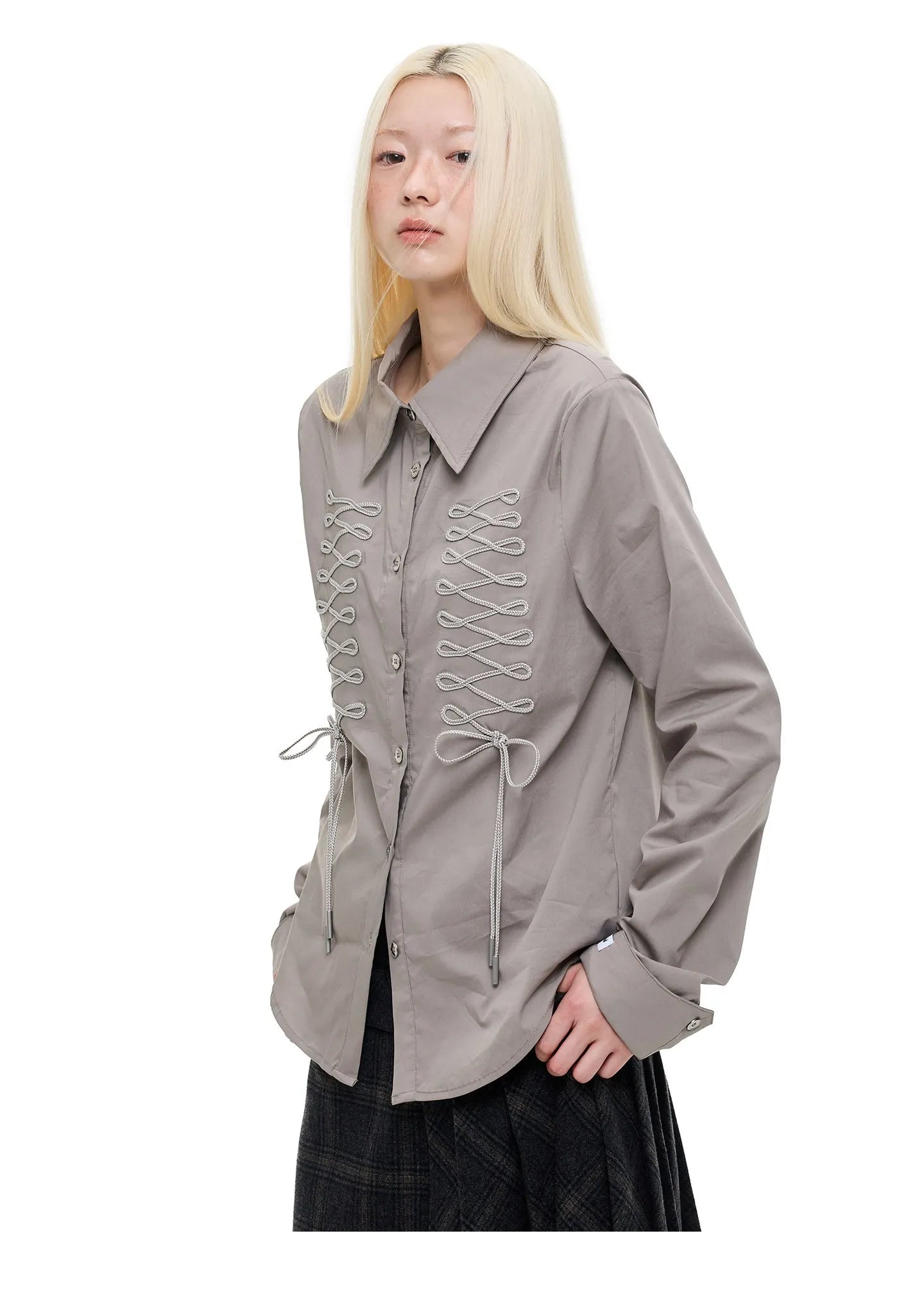 Ribbon Tie Drawstring Shirt OL2377
