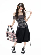 Studded Rhinestone Tie Bubble Skirt OL2410