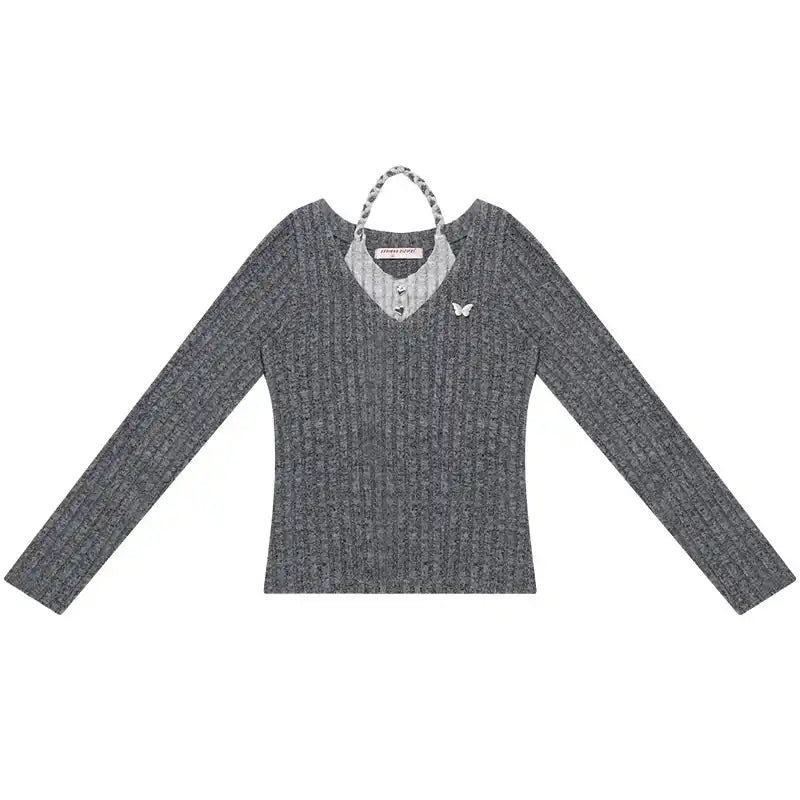 Halter Neck Slim Fit Long Sleeve Top OL2260