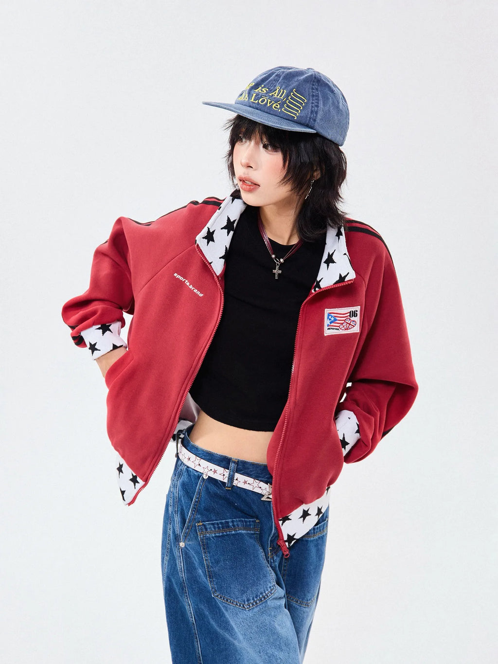 Retro Colorblock Stand Collar Zip Jacket   OL2026