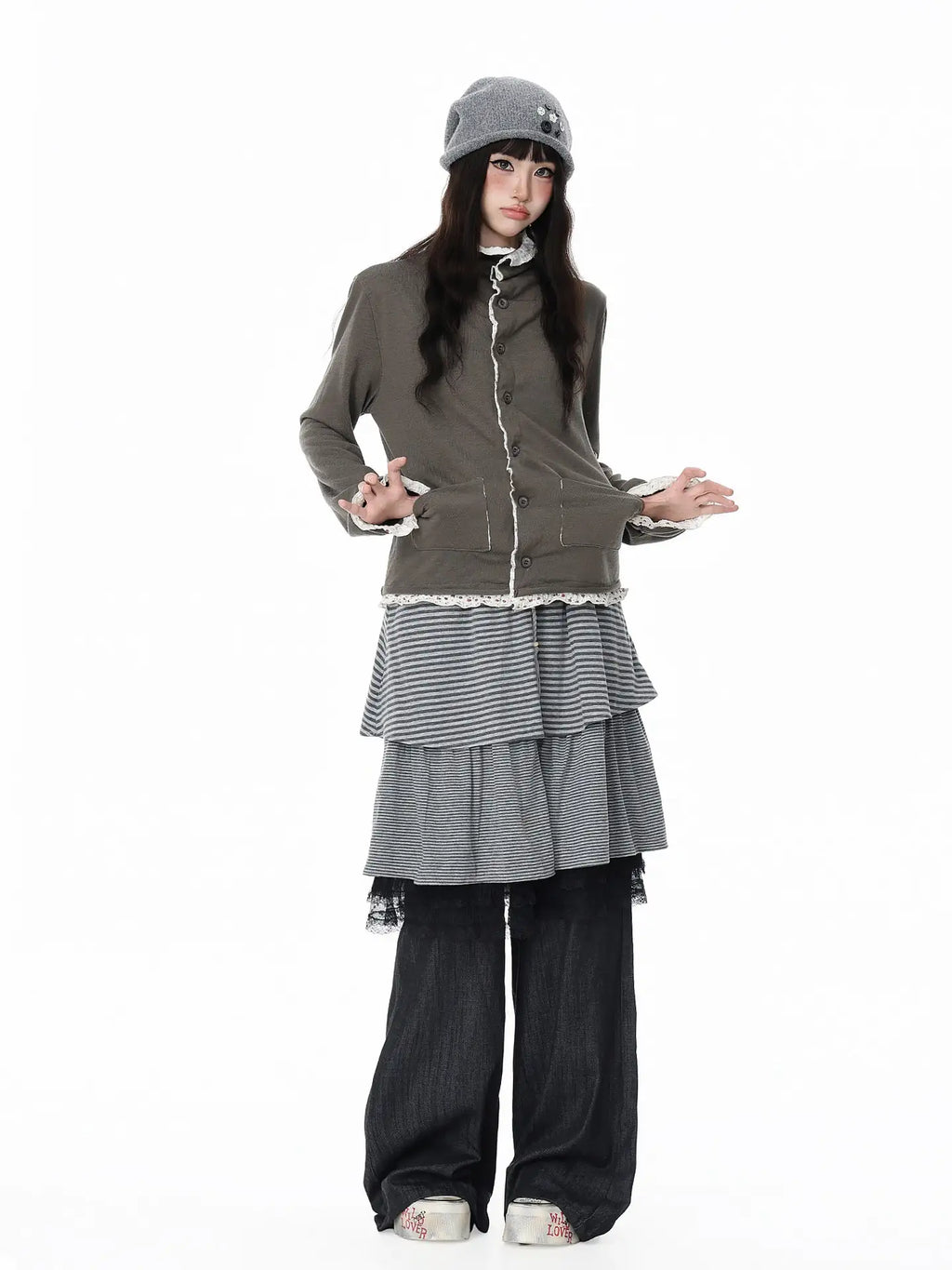 Floral Contrast Collar Button Cardigan OL2414