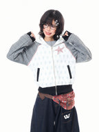 Star Embroidered Stripe Cropped Hoodie oliviroa オリヴィオラ
