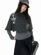 High Neck Cape Layered Long Sleeve Tee OL2416