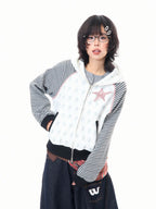 Star Embroidered Stripe Cropped Hoodie OL2384