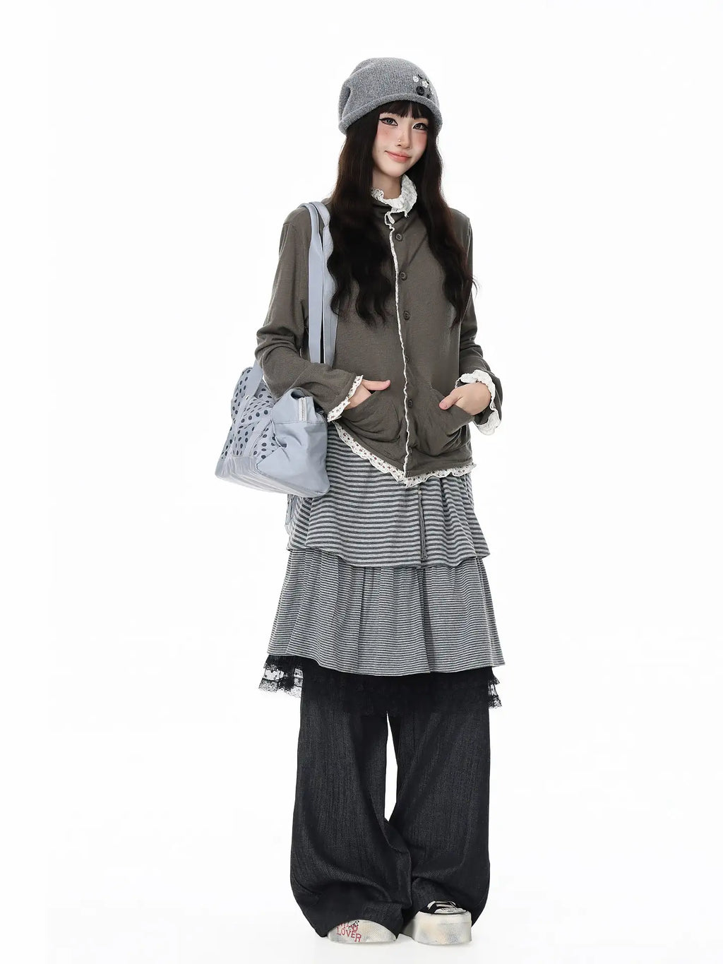 Floral Contrast Collar Button Cardigan OL2414
