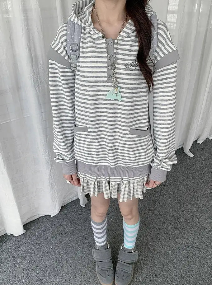 Striped Layered Half Zip Hoodie oliviroa オリヴィオラ