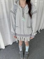 Striped Layered Half Zip Hoodie oliviroa オリヴィオラ