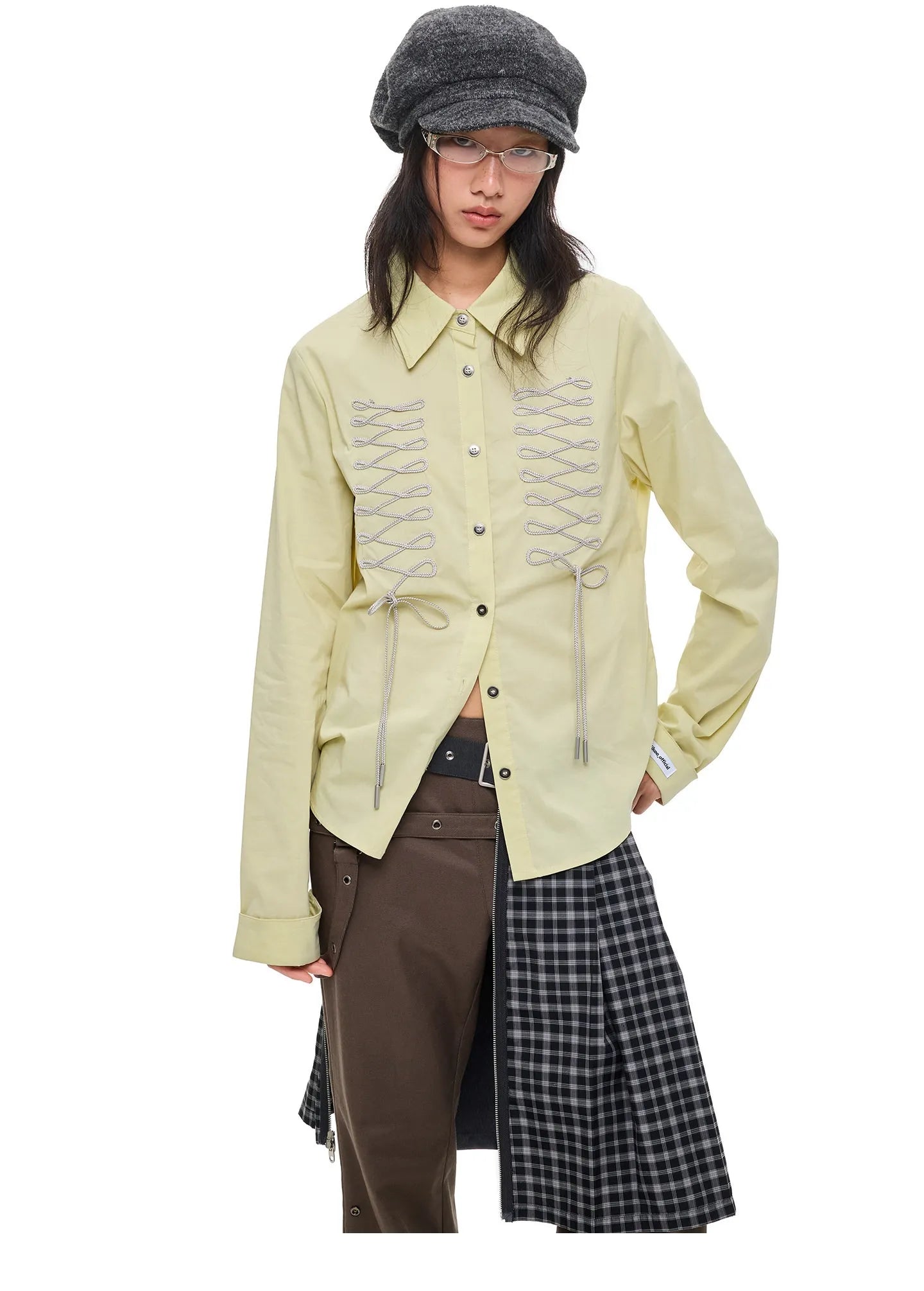 Ribbon Tie Drawstring Shirt OL2377