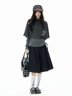 High Neck Cape Layered Long Sleeve Tee OL2416