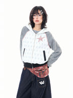 Star Embroidered Stripe Cropped Hoodie OL2384