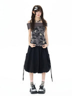 Studded Rhinestone Tie Bubble Skirt OL2410
