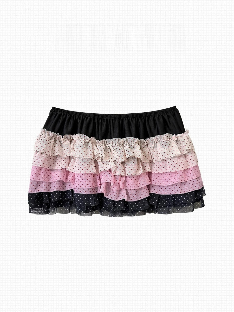 Polka Dot Drawstring Tiered Skirt oliviroa オリヴィオラ
