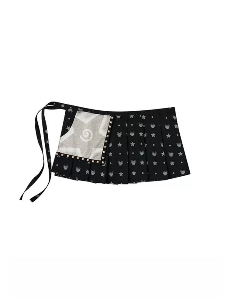 Black Embellished Pleated Wrap Skirt oliviroa オリヴィオラ