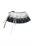 Patchwork Plaid Lace Wrap Skirt oliviroa オリヴィオラ