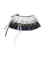 Patchwork Plaid Lace Wrap Skirt oliviroa オリヴィオラ