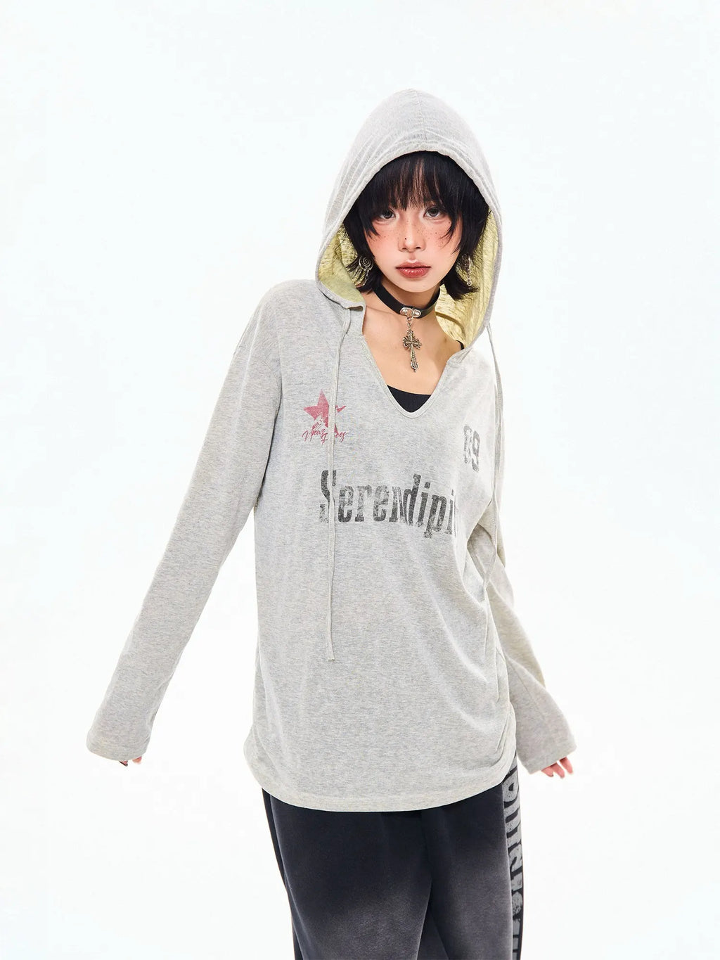 Vintage Letter Print Hooded Lightweight Tee oliviroa オリヴィオラ