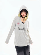 Vintage Letter Print Hooded Lightweight Tee oliviroa オリヴィオラ