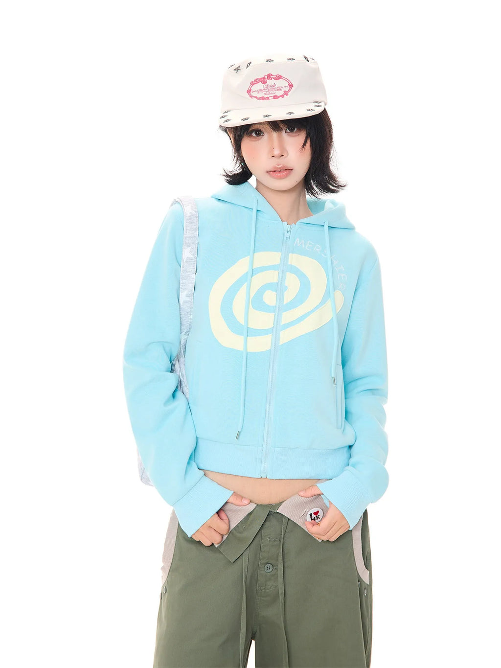 Swirl Patch Cropped Zip Hoodie OL2422