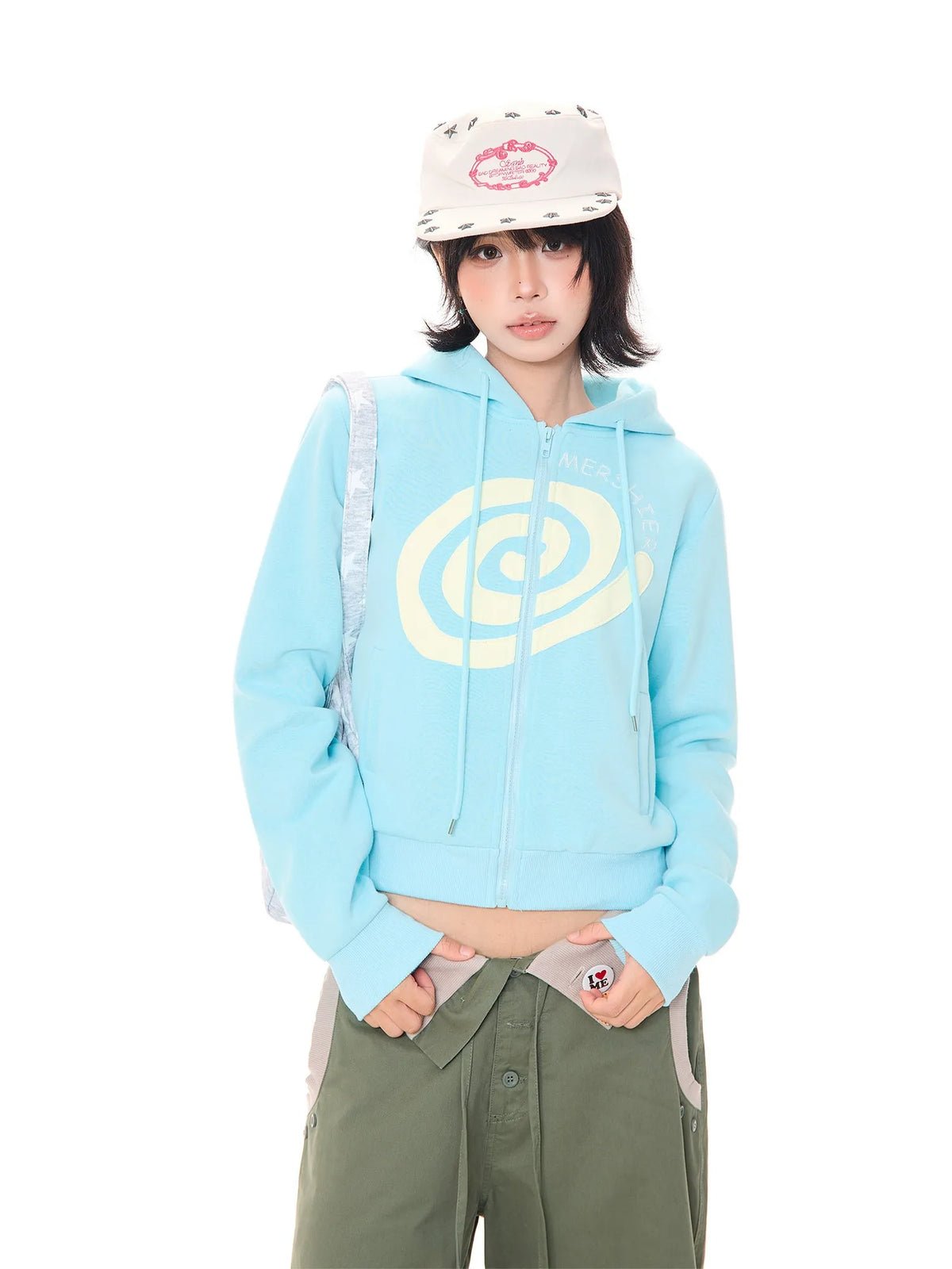 Swirl Patch Cropped Zip Hoodie OL2422