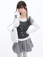 Polka Dot Lace Layered Fitted Long Sleeve Tee oliviroa オリヴィオラ